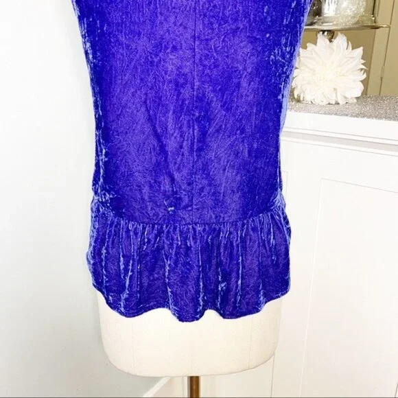 J. Crew Sleeveless Velvet Scoop Neck Popover Tank Top Ruffled Hem Cobalt Blue 0 - Picture 9 of 12